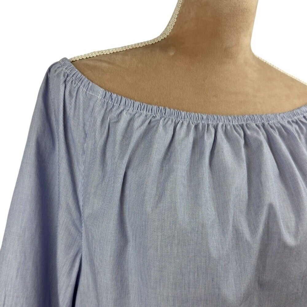 Maeve Womens XS Top Blue White Cotton Chambray Off Shoulder Preppy‎ Spring NWT - Picture 5 of 16